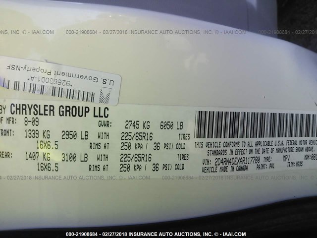 2D4RN4DEXAR117780 - 2010 DODGE GRAND CARAVAN SE WHITE photo 9