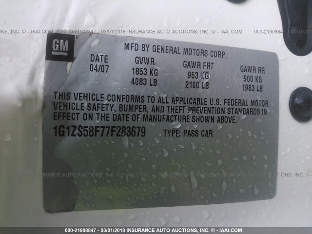 1G1ZS58F77F283679 - 2007 CHEVROLET MALIBU LS 白色 照片 9