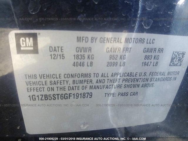 1G1ZB5ST6GF191879 - 2016 CHEVROLET MALIBU LS 深蓝色 照片 9