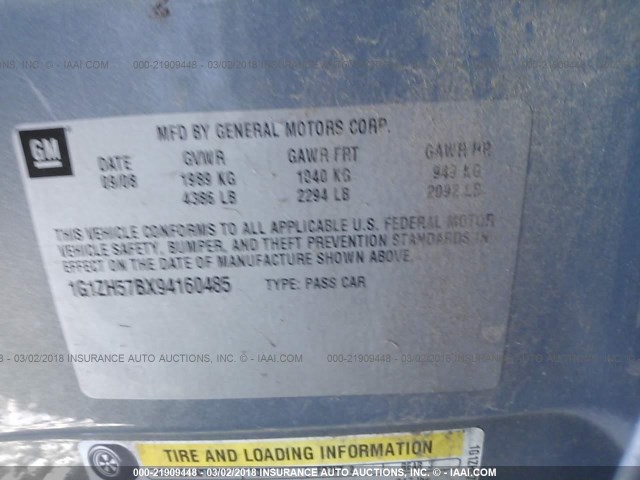 1G1ZH57BX94160485 - 2009 CHEVROLET MALIBU 1LT Light Blue photo 9