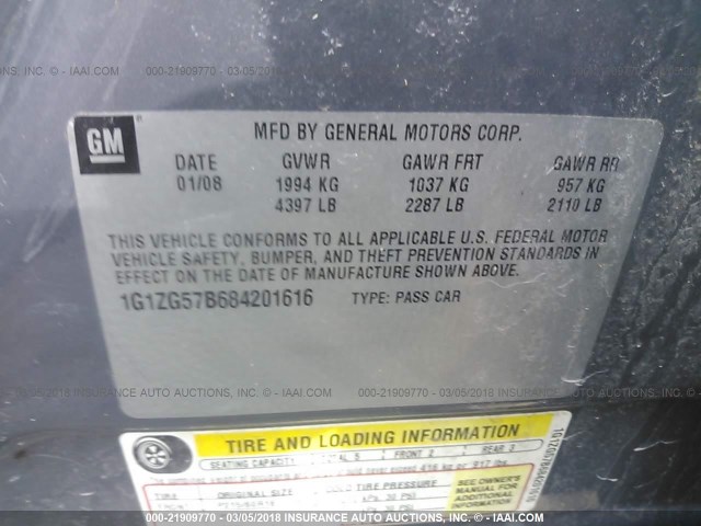 1G1ZG57B684201616 - 2008 CHEVROLET MALIBU LS GRAY photo 9