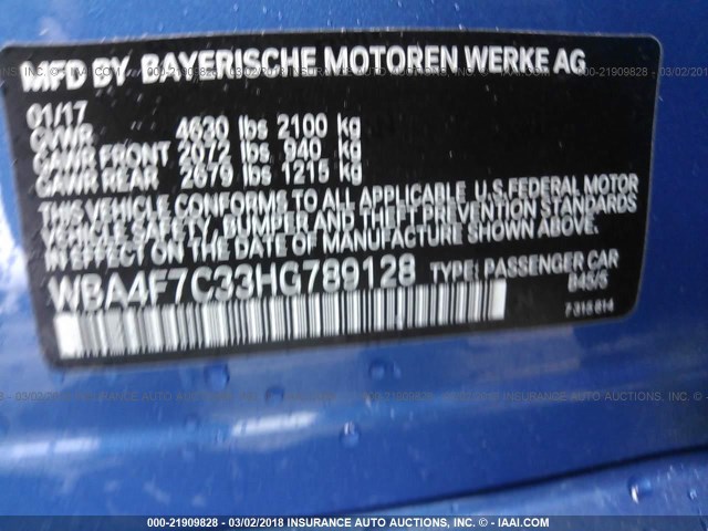 WBA4F7C33HG789128 - 2017 BMW 430I GRAN COUPE BLUE photo 9