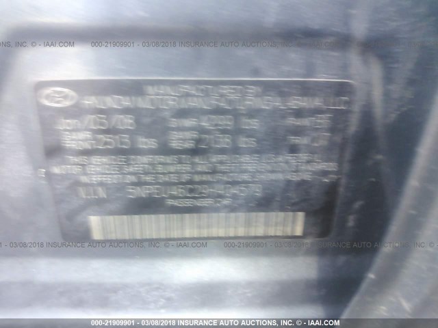 5NPEU46C29H404579 - 2009 HYUNDAI SONATA SE/LIMITED GRAY photo 9