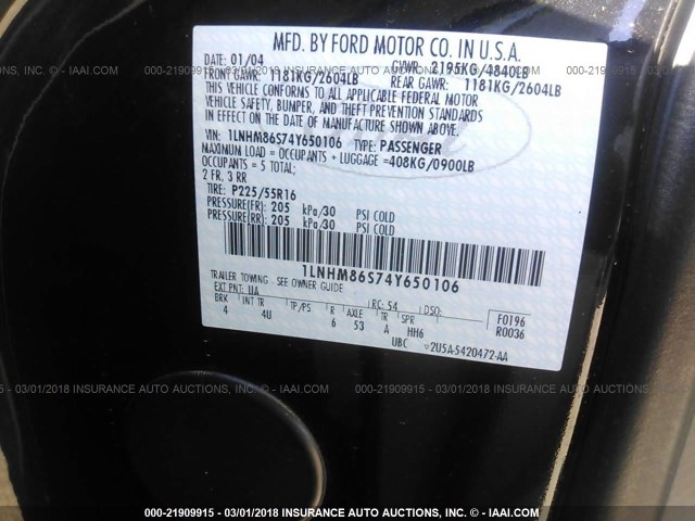 1LNHM86S74Y650106 - 2004 LINCOLN LS 黑色 照片 9