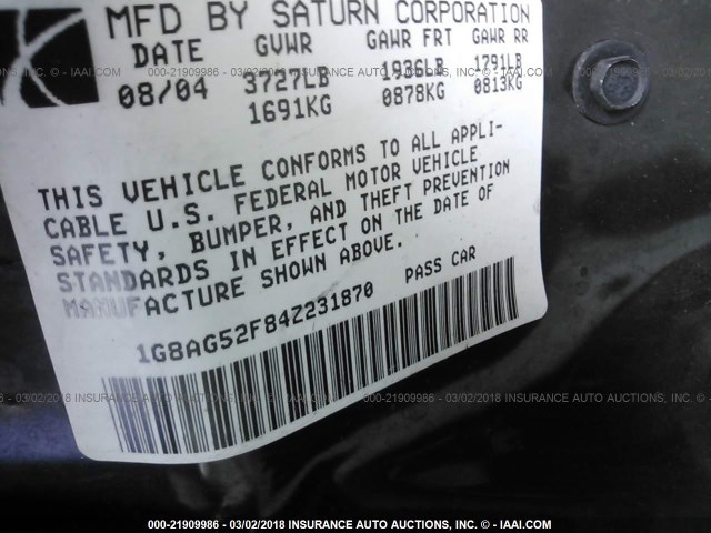 1G8AG52F84Z231870 - 2004 SATURN ION LEVEL 1 BLACK photo 9