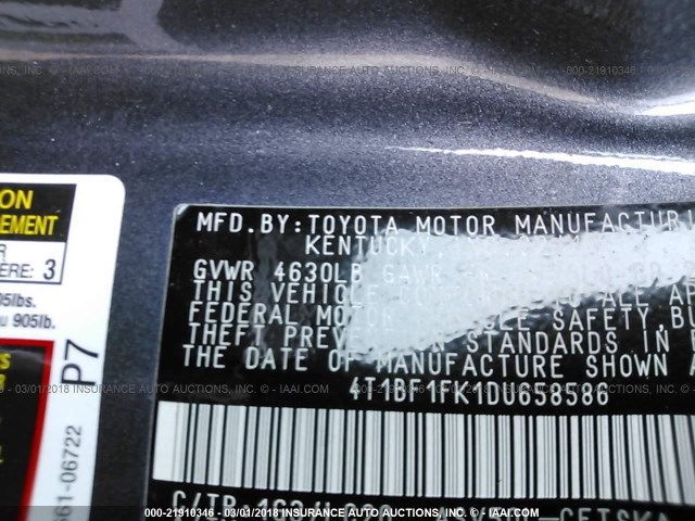 4T1BF1FK1DU658586 - 2013 TOYOTA CAMRY L/SE/LE/XLE 灰色 照片 9