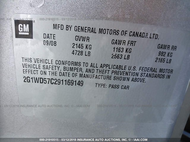 2G1WD57C291169149 - 2009 CHEVROLET IMPALA SS SILVER photo 9