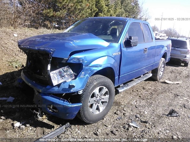 1FTFX1EF2DFC70570 - 2013 FORD F150 SUPER CAB BLUE photo 2