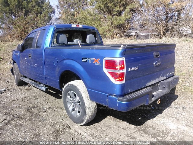 1FTFX1EF2DFC70570 - 2013 FORD F150 SUPER CAB BLUE photo 3