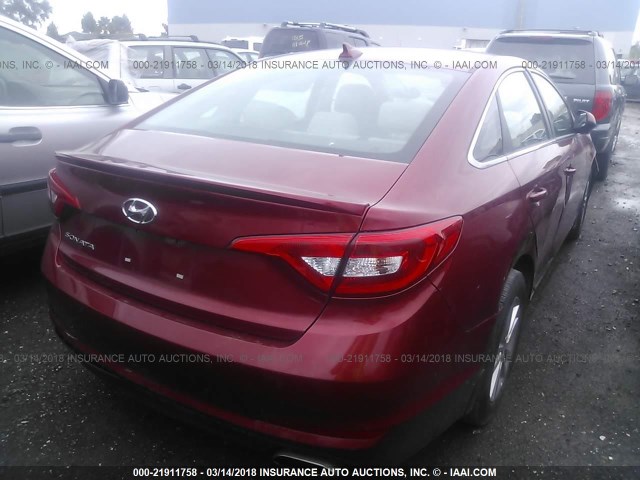 5NPE24AF0GH433468 - 2016 HYUNDAI SONATA SE RED photo 4