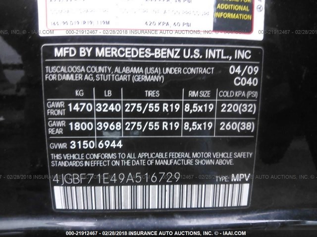 4JGBF71E49A516729 - 2009 MERCEDES-BENZ GL 450 4MATIC BLACK photo 9