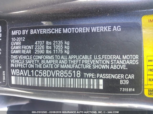 WBAVL1C58DVR85518 - 2013 BMW X1 XDRIVE28I GRAY photo 9