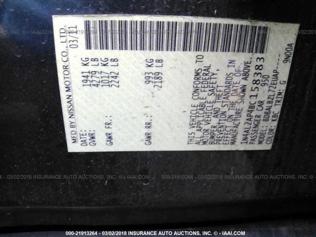 1N4AL2AP4BC158383 - 2011 NISSAN ALTIMA S GRAY photo 9