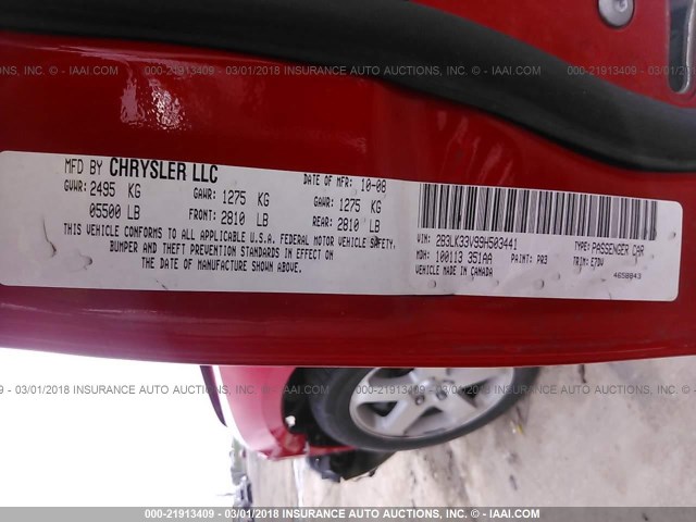 2B3LK33V99H503441 - 2009 DODGE CHARGER SXT RED photo 9