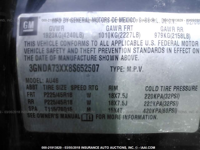 3GNDA73XX8S652507 - 2008 CHEVROLET HHR SS 黑色 照片 9