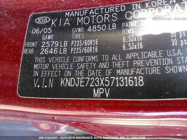 KNDJE723X57131618 - 2005 KIA NEW SPORTAGE  RED photo 9