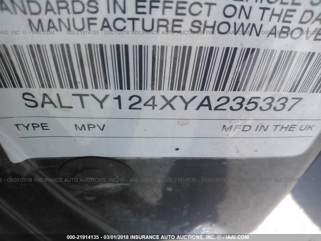 SALTY124XYA235337 - 2000 LAND ROVER DISCOVERY II  BLACK photo 9