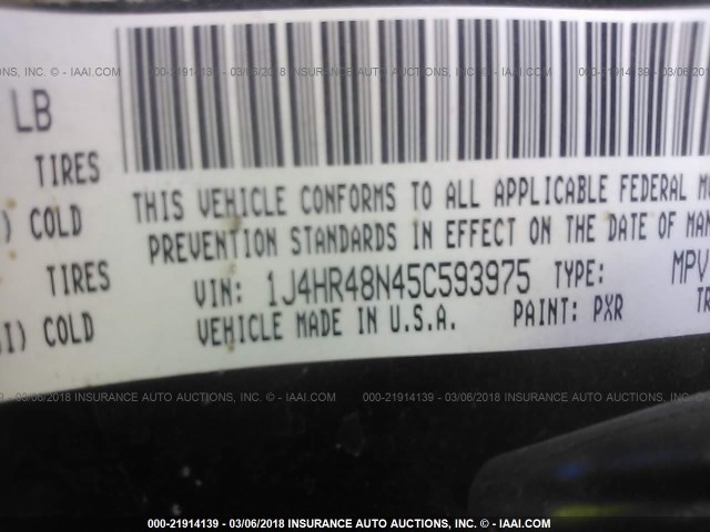 1J4HR48N45C593975 - 2005 JEEP GRAND CHEROKEE LAREDO/COLUMBIA/FREEDOM 黑色 照片 9