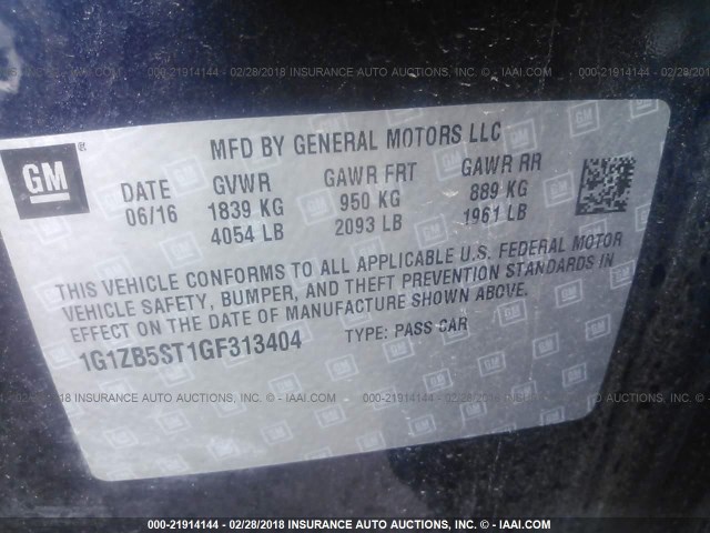 1G1ZB5ST1GF313404 - 2016 CHEVROLET MALIBU LS ლურჯი ფოტო 9