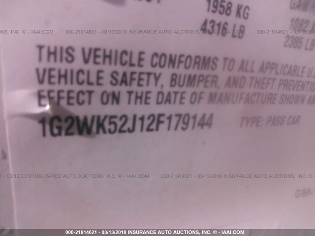 1G2WK52J12F179144 - 2002 PONTIAC GRAND PRIX SE თეთრი ფოტო 9