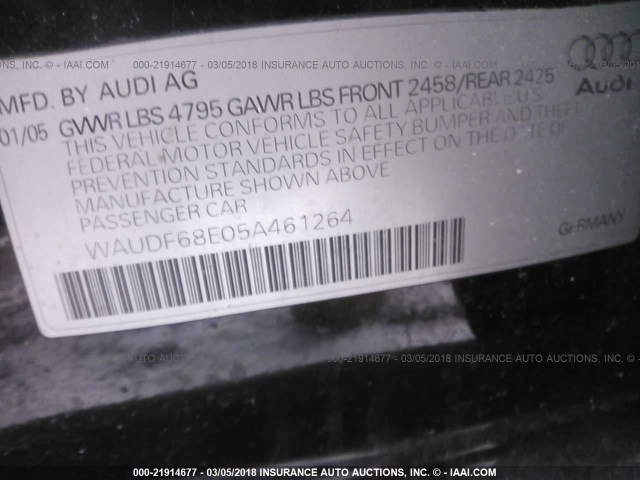 WAUDF68E05A461264 - 2005 AUDI A4 2.0T QUATTRO BLACK photo 9