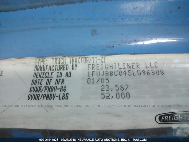 1FUJBBCG45LU96308 - 2005 FREIGHTLINER CONVENTIONAL ST120 BLUE photo 10