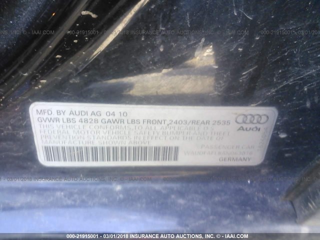 WAUDFAFL8AN063016 - 2010 AUDI A4 PREMIUM BLACK photo 9