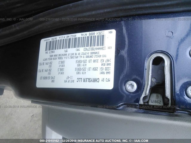 1D8HN44H78B127423 - 2008 DODGE GRAND CARAVAN SE BLUE photo 9