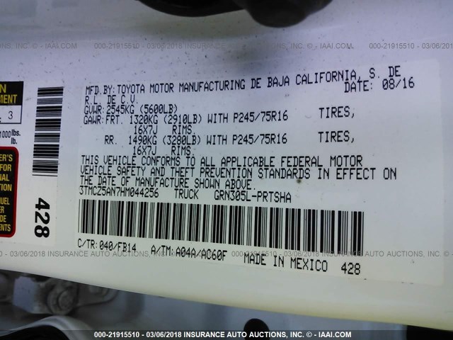 3TMCZ5AN7HM044256 - 2017 TOYOTA TACOMA DBL CAB/SR/TRDSPT/OR/PRO Ağ foto 9