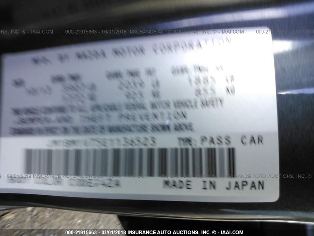 JM1BM1V75E1136523 - 2014 MAZDA 3 TOURING GRAY photo 9