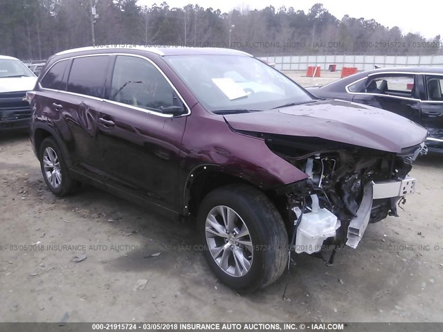 5TDKKRFH2FS052255 - 2015 TOYOTA HIGHLANDER XLE ბურგუნდია ფოტო 1