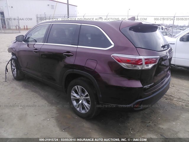 5TDKKRFH2FS052255 - 2015 TOYOTA HIGHLANDER XLE ბურგუნდია ფოტო 3
