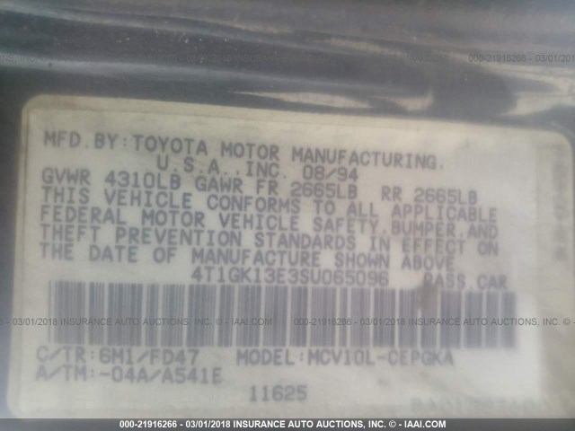 4T1GK13E3SU065096 - 1995 TOYOTA CAMRY XLE GREEN photo 9