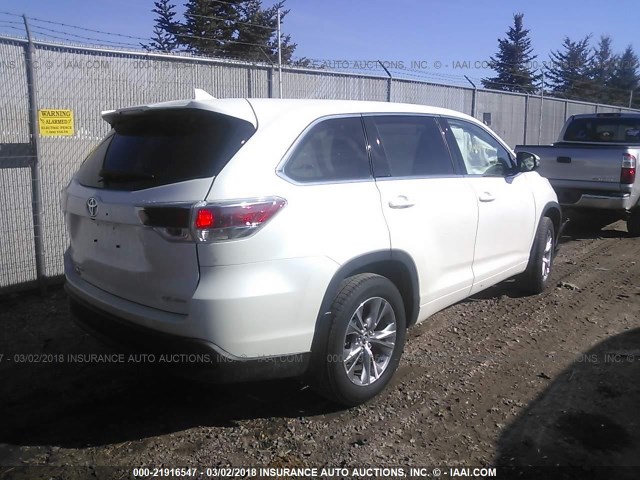 5TDBKRFH5GS341552 - 2016 TOYOTA HIGHLANDER LE/LE PLUS WHITE photo 4