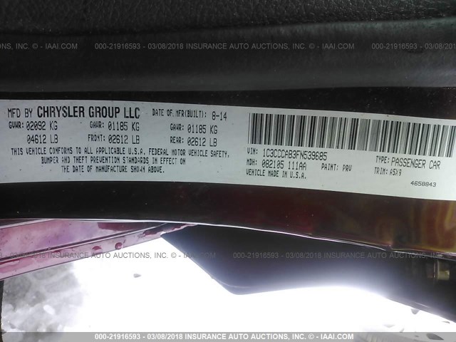 1C3CCCAB3FN539685 - 2015 CHRYSLER 200 LIMITED RED photo 9