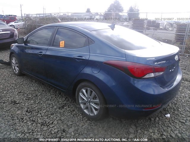 KMHDH4AE8FU223573 - 2015 HYUNDAI ELANTRA SE/SPORT/LIMITED BLUE photo 3