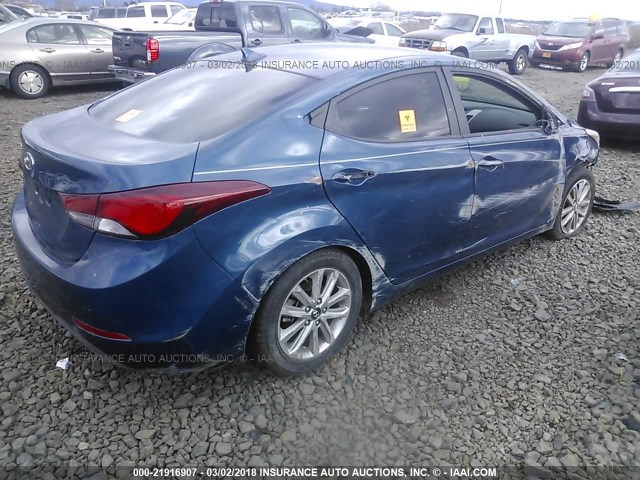 KMHDH4AE8FU223573 - 2015 HYUNDAI ELANTRA SE/SPORT/LIMITED BLUE photo 4