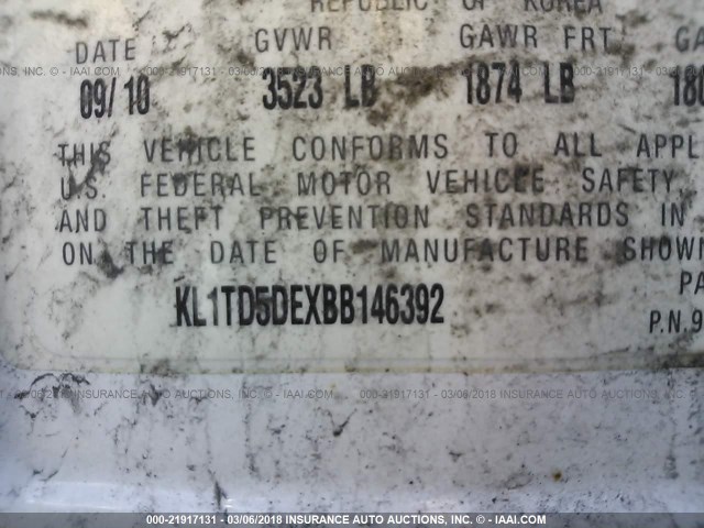 KL1TD5DEXBB146392 - 2011 CHEVROLET AVEO LS/LT WHITE photo 9