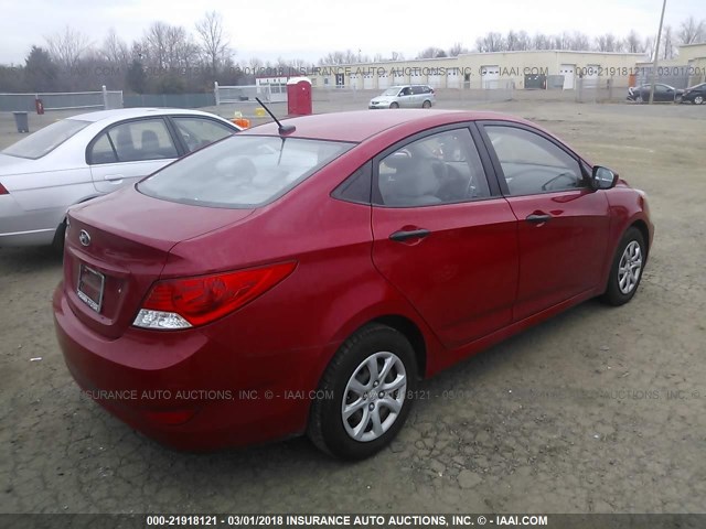 KMHCT4AE1CU055393 - 2012 HYUNDAI ACCENT GLS/GS RED photo 4