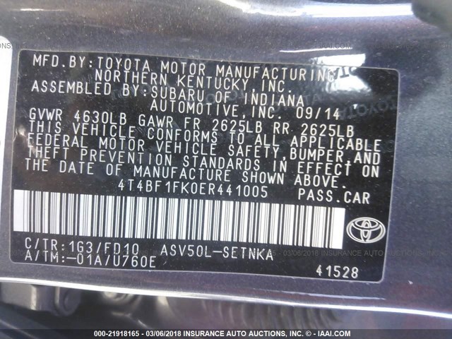 4T4BF1FK0ER441005 - 2014 TOYOTA CAMRY L/SE/LE/XLE 灰色 照片 9