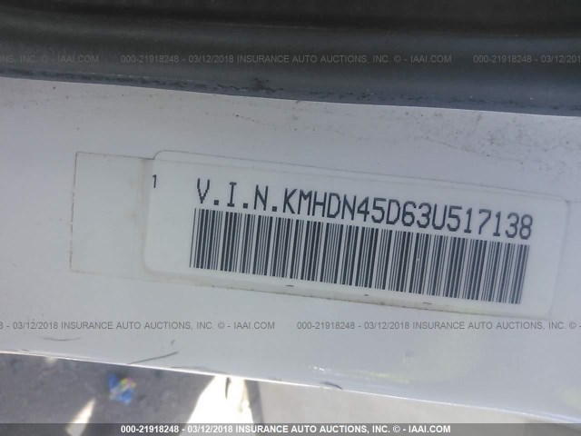 KMHDN45D63U517138 - 2003 HYUNDAI ELANTRA GLS/GT Ağ foto 9