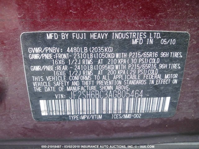 JF2SH6BC3AG805464 - 2010 SUBARU FORESTER XS Qırmızı foto 9