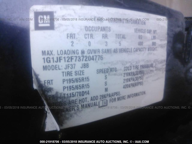 1G1JF12F737204776 - 2003 CHEVROLET CAVALIER LS 黑色 照片 9