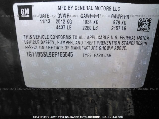 1G11B5SL9EF165545 - 2014 CHEVROLET MALIBU LS 黑色 照片 9