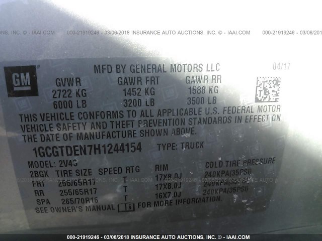 1GCGTDEN7H1244154 - 2017 CHEVROLET COLORADO Z71 SILVER photo 9