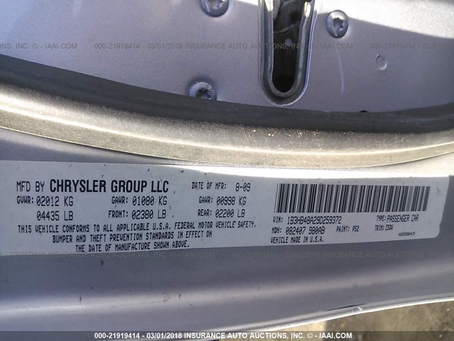 1B3HB48A29D259372 - 2009 DODGE CALIBER SXT SILVER photo 9