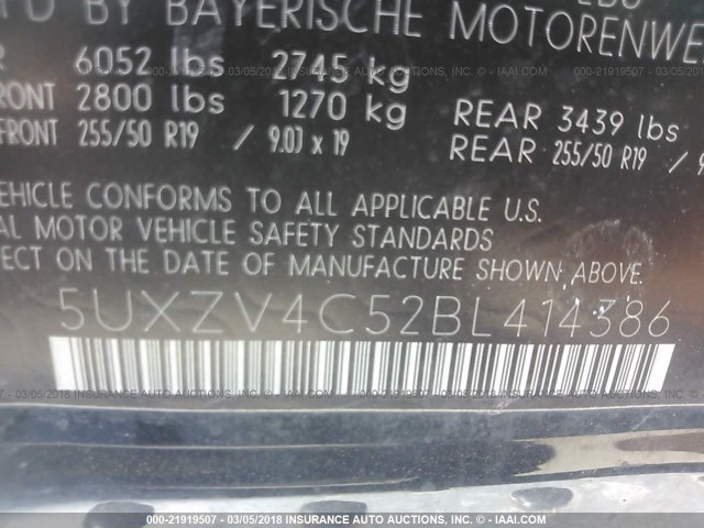 5UXZV4C52BL414386 - 2011 BMW X5 XDRIVE35I Qara foto 9