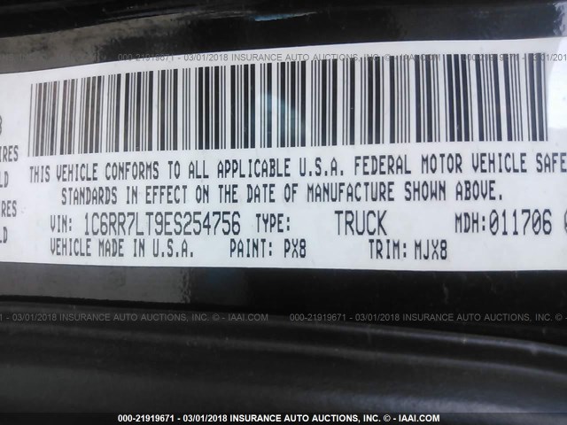 1C6RR7LT9ES254756 - 2014 RAM 1500 SLT BLACK photo 9