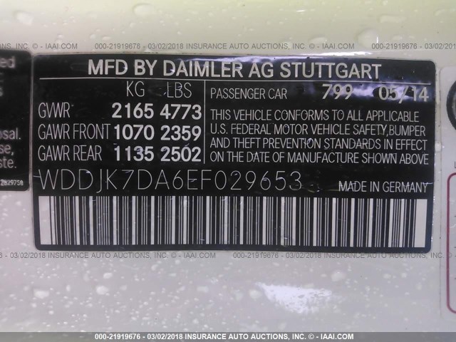 WDDJK7DA6EF029653 - 2014 MERCEDES-BENZ SL 550 WHITE photo 9