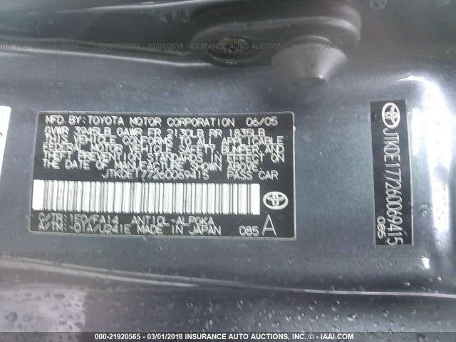 JTKDE177260069415 - 2006 TOYOTA SCION TC 灰色 照片 9